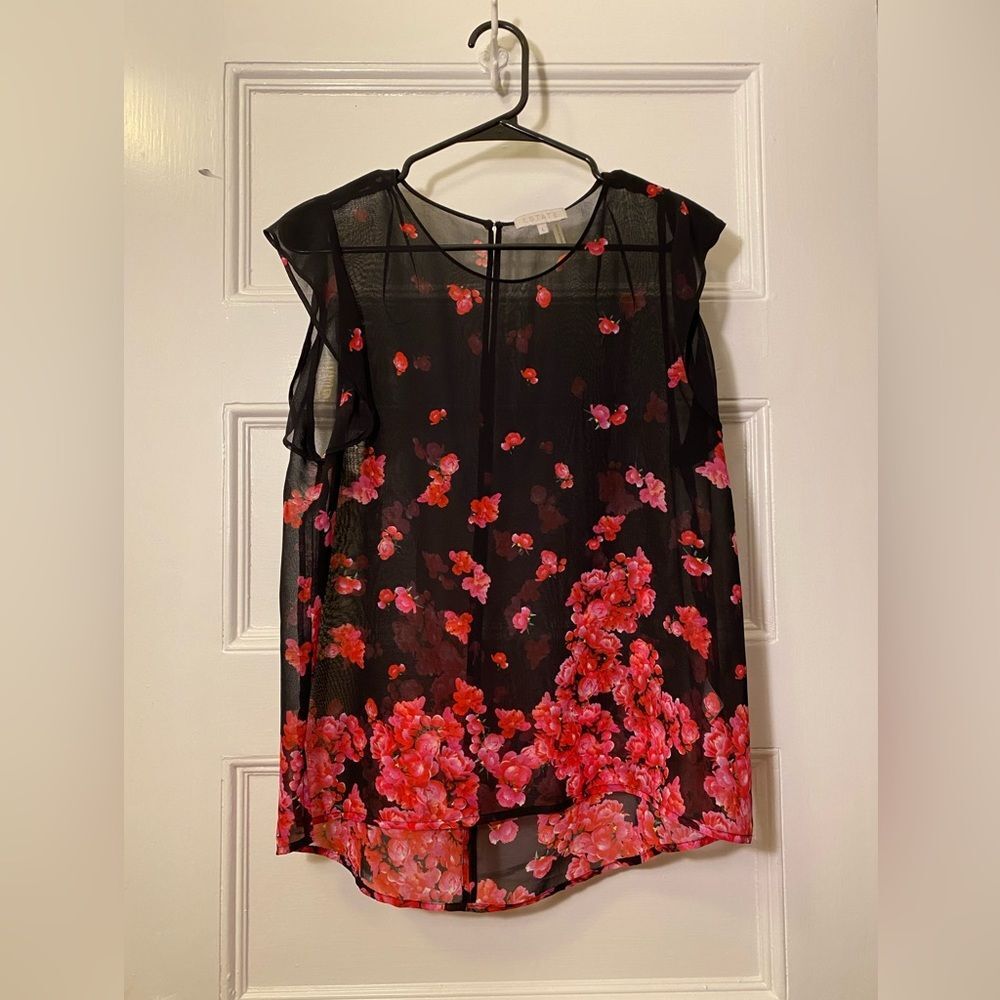 Floral Sheer Cap Sleeve Blouse Black/